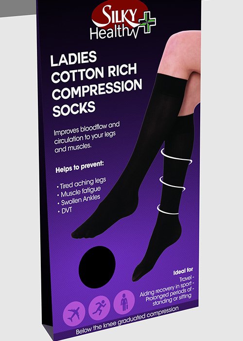 Silky Ladies Cotton Rich Compression Knee High BottomZoom 2