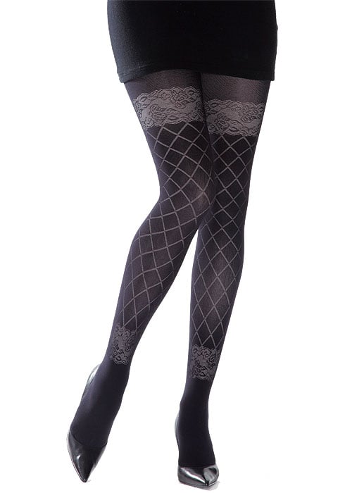 Tiffany Quinn Floral And Diamond Opaque Tights image