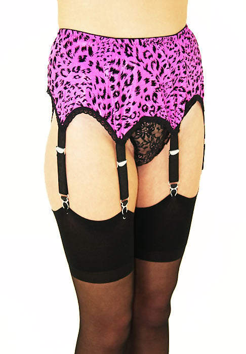 Sassy 6 Strap Sparkle Leopard Suspender Belt SideZoom 2