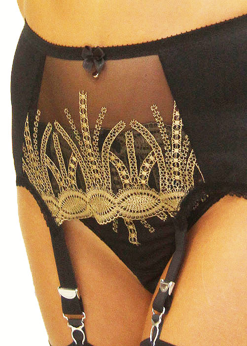 Sassy 6 Strap Black And Gold Art Deco Suspender Belt SideZoom 2