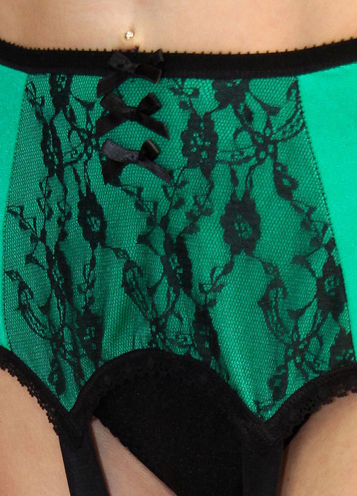 Sassy 6 Strap Emerald Green Lace Suspender Belt  SideZoom 2