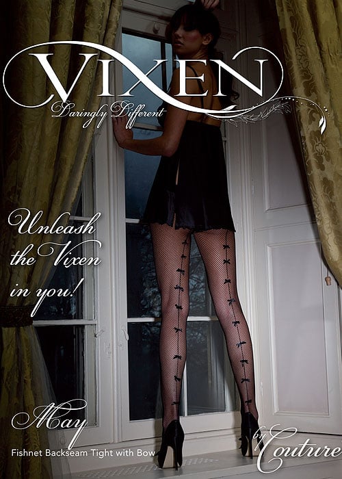Vixen May Fishnet Backseam Tights with Bows SideZoom 2