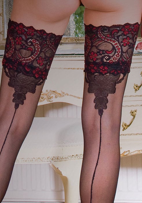 Vixen Judy Sheer Seamer Lace Top Hold Ups SideZoom 2