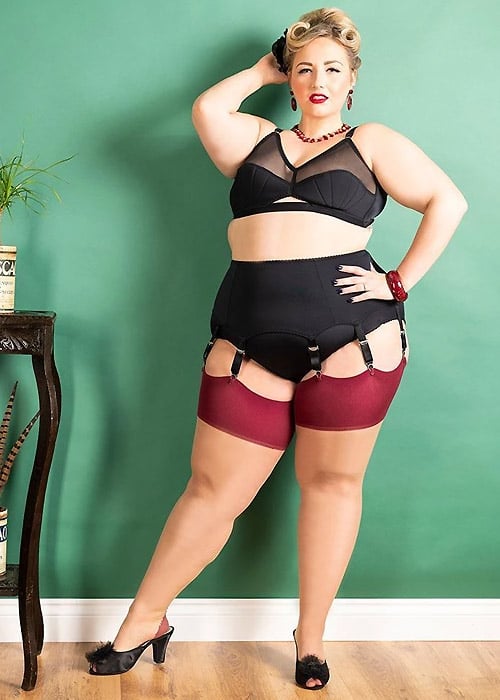 What Katie Did Glamour Contrast Seamed Stockings Curve Champagne Claret image