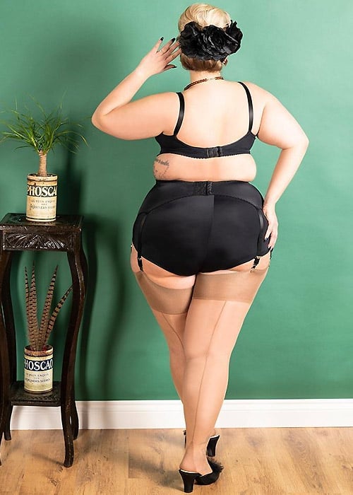 What Katie Did Glamour Contrast Seamed Stockings Curve Champagne Latte image