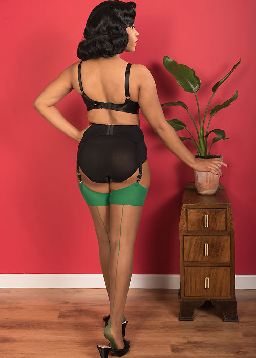 What Katie Did Glamour Contrast Seamed Stockings Nutmeg Green