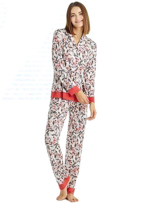 Blackspade Mineral Red Patterned Long Pyjama Set image