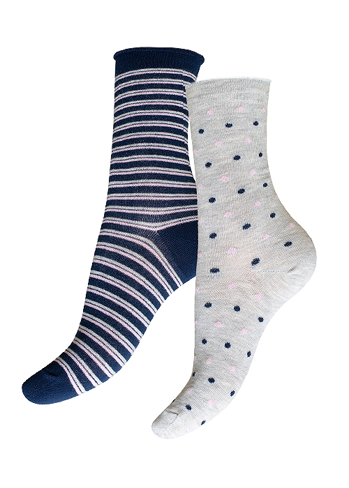 Charnos Organic Cotton Stripes And Spots Socks 2PP SideZoom 2