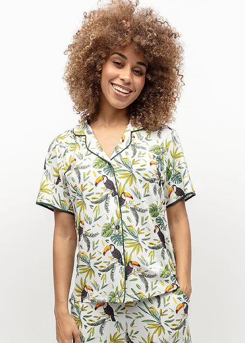 Cyberjammies Gabrielle Toucan Printed Jersey Cropped Pyjama Set SideZoom 2