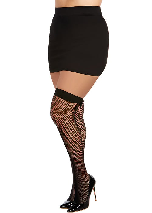 Dreamgirl Diamond Fishnet Vinyl Bow Hold Ups Queen Size SideZoom 2