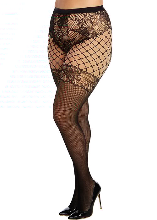 Dreamgirl Multi Pattern Fishnet And Lace Tights Queen Size image