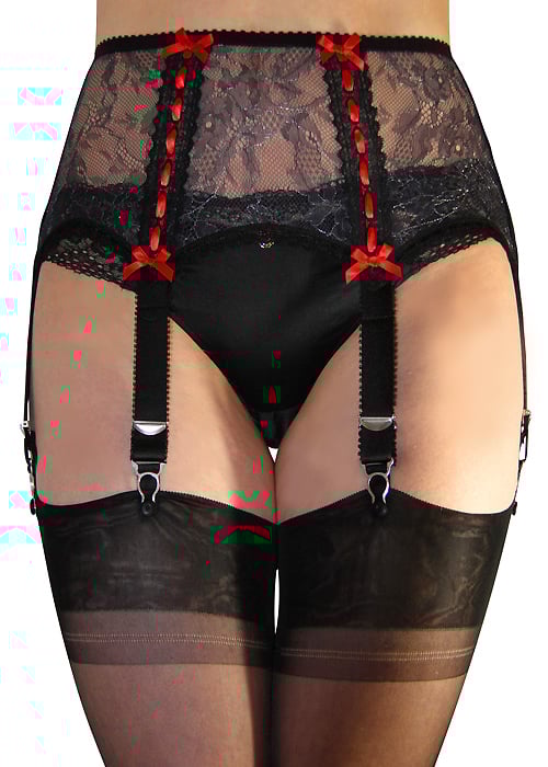Elaine Edwards Gypsy Black Lace Suspender Belt With Red Satin Bows image