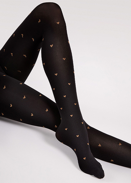 Fiore Copper Love Heart Patterned Tights image