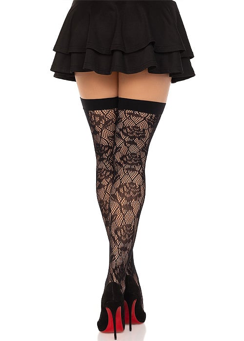 Leg Avenue Wild Rose Net Thigh Highs SideZoom 2