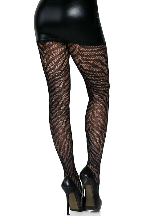 Leg Avenue Zebra Net Black Tights SideZoom 2