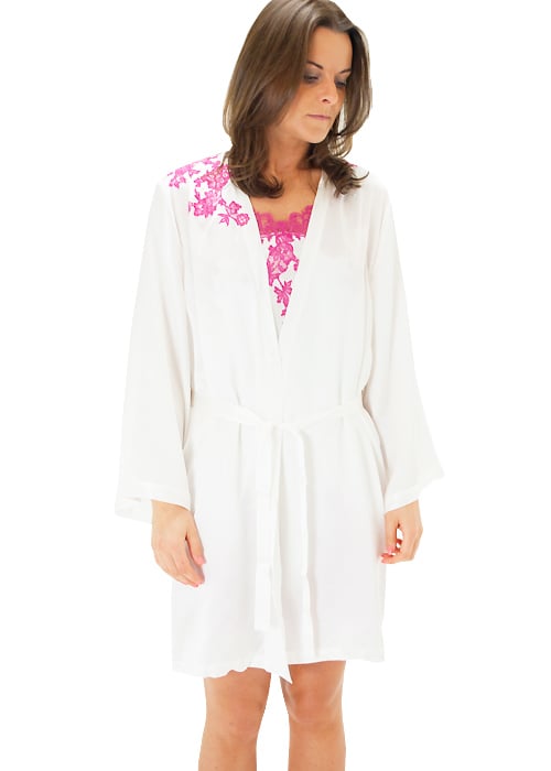 Marjolaine Silk and French Lace Short Robe Ivory SideZoom 2