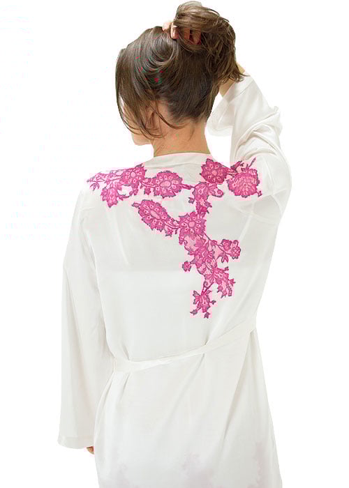 Marjolaine Silk and French Lace Short Robe Ivory image