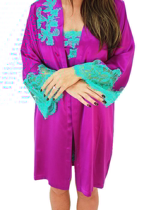 Marjolaine Tentation Silk and French Lace Short Robe Orchid image
