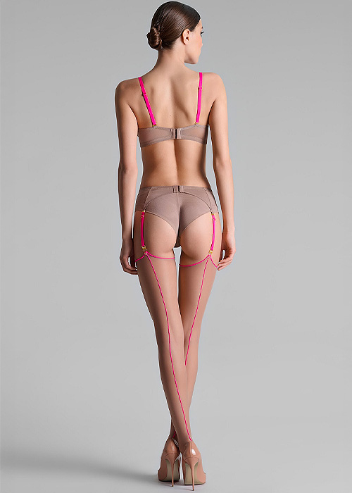 Maison Close Cut And Curled Gingersnap Neon Pink Backseamed Stockings image