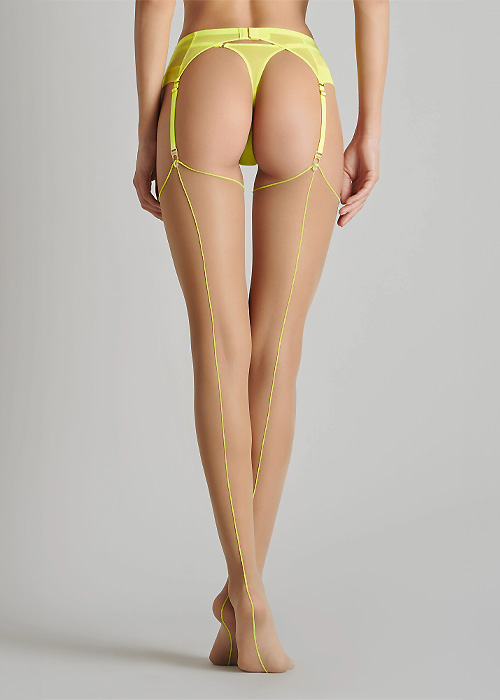 Maison Close Cut And Curled Nude Neon Yellow Backseamed Stockings SideZoom 2