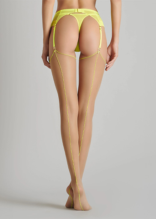 Maison Close Cut And Curled Nude Neon Yellow Backseamed Stockings image