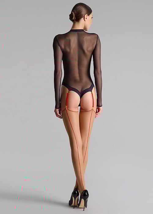 Maison Close Cut And Curled Nude Red Backseamed Stockings image