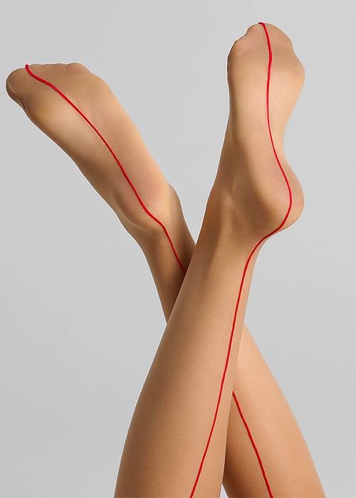 Maison Close Cut And Curled Nude Red Backseamed Stockings image
