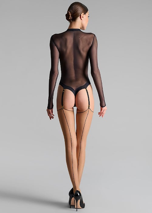 Maison Close Cut and Curled Backseamed Stockings Nude With Black Seam image