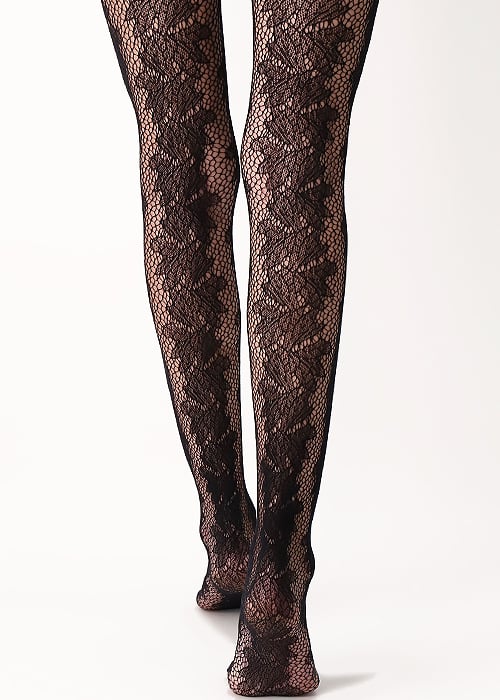 Oroblu Romantic Floral Fishnet Black Tights image