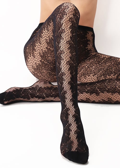 Oroblu Romantic Floral Fishnet Black Tights image