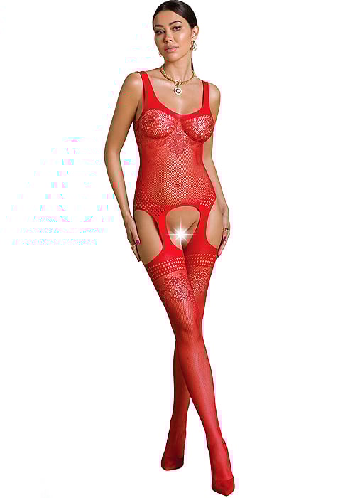 Passion Eco Aleksandra Strip Panty Floral Net Bodystocking SideZoom 2