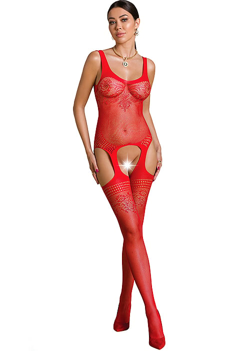 Passion Eco Aleksandra Strip Panty Floral Net Bodystocking SideZoom 2