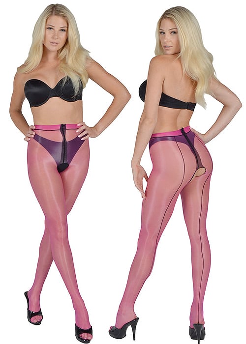 Pearl And Poseidon Hestia Backseamed Crotchless Ultra Shine Tights SideZoom 2