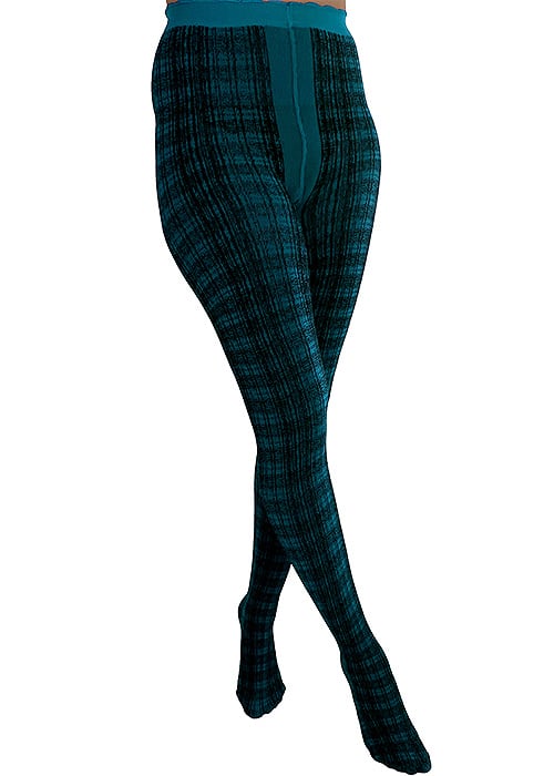 Pamela Mann Textured Teal Tartan Tights SideZoom 2