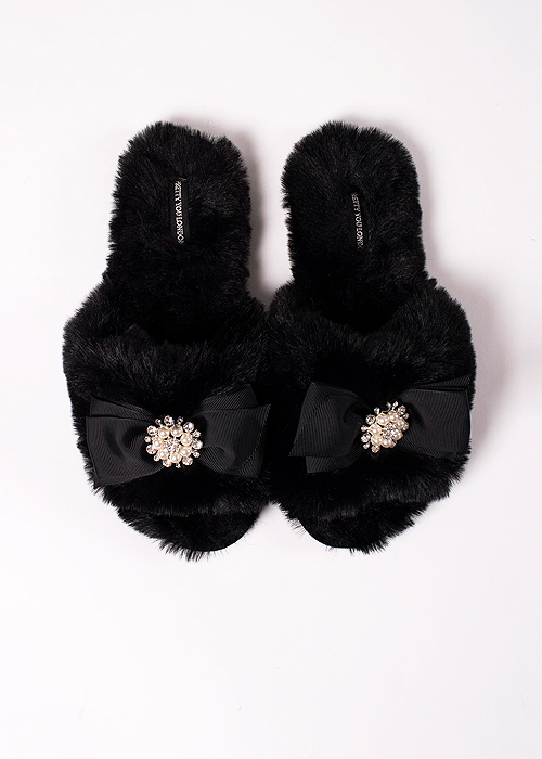 Pretty You London Anya Black Slippers SideZoom 2