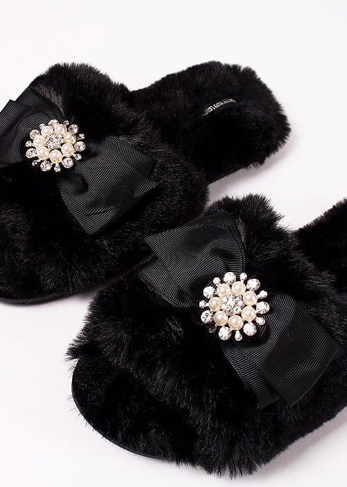 Pretty You London Anya Black Slippers