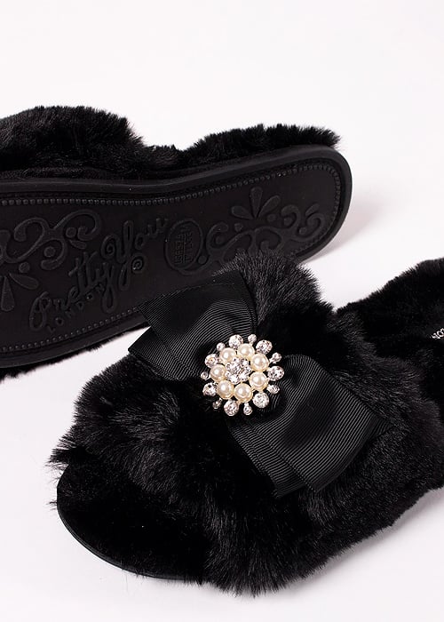 Pretty You London Anya Black Slippers SideZoom 4