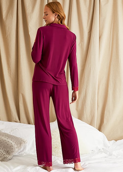 Pretty You London Bamboo Lace Bordeaux Pyjama Set image