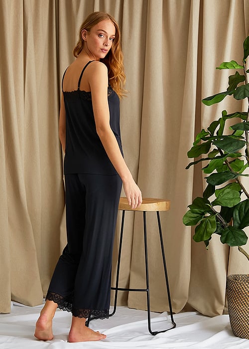 Pretty You London Bamboo Lace Raven Cami and Cropped Trouser Pyjama Set image