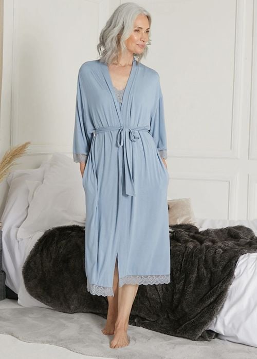 Pretty You London Bamboo Lace Blue Mist Kimono