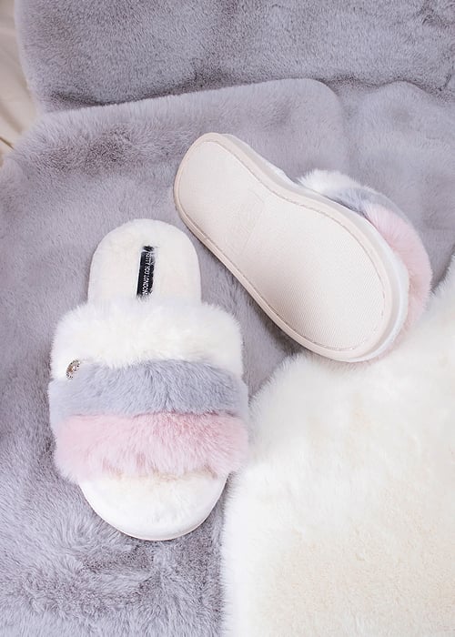 Pretty You London Charley Ecru Slippers SideZoom 3