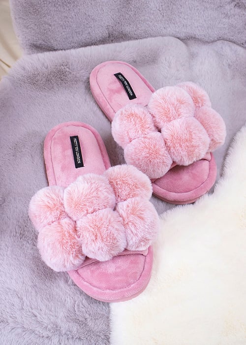 Pretty You London Dolly Pink Slippers SideZoom 2