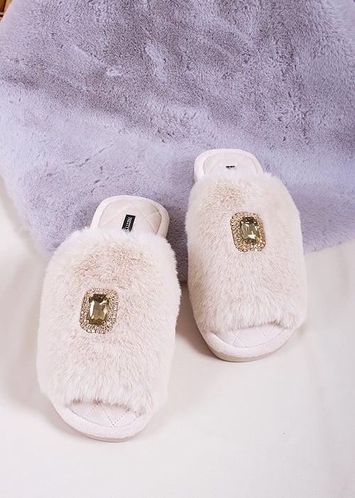 Pretty You London Fifi Powder Puff Slippers SideZoom 2