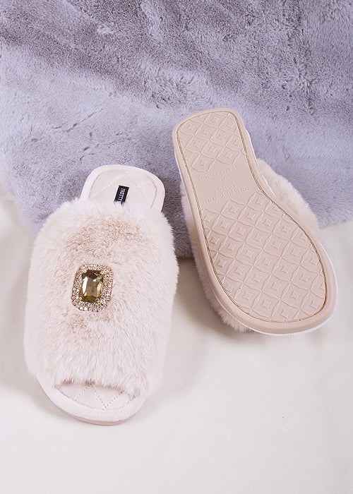 Pretty You London Fifi Powder Puff Slippers SideZoom 3