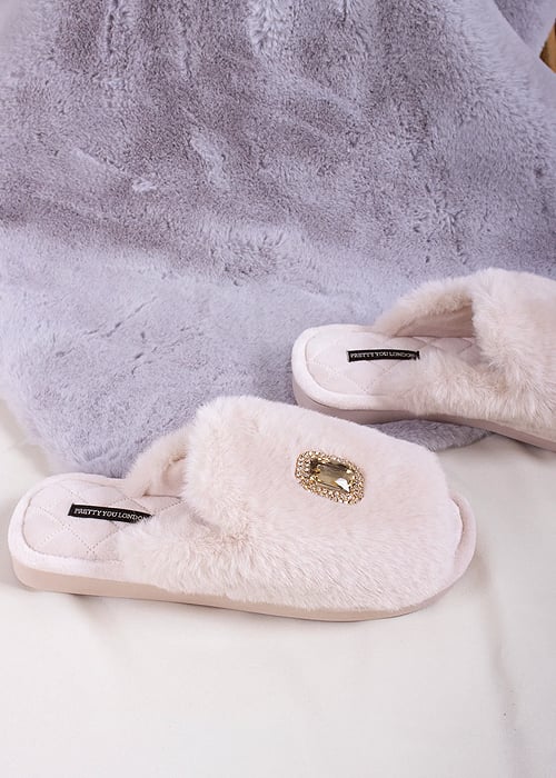 Pretty You London Fifi Powder Puff Slippers SideZoom 4