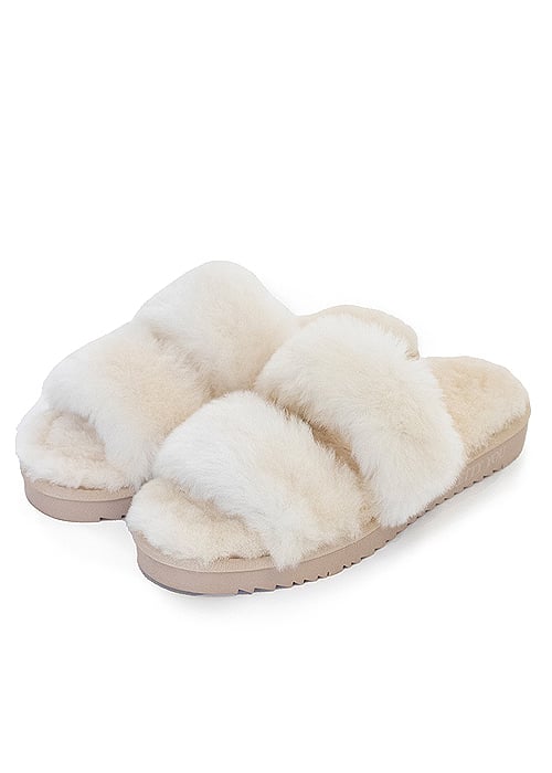 Pretty You London Jinx Natural Real Sheepskin Slippers SideZoom 2