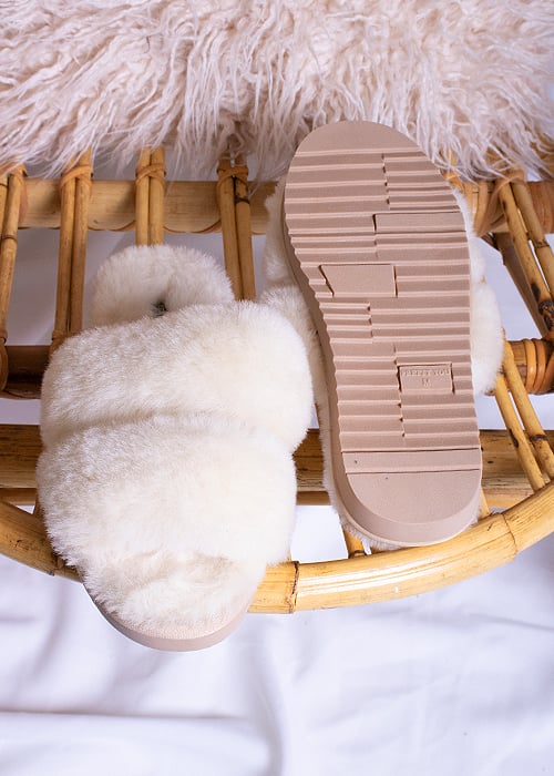 Pretty You London Jinx Natural Real Sheepskin Slippers image
