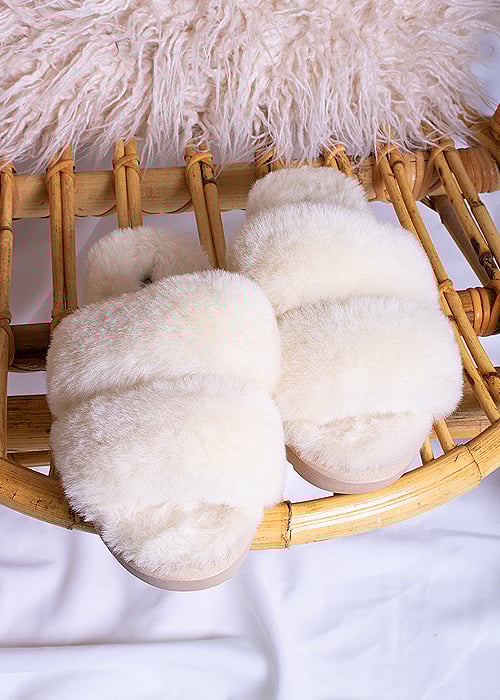 Pretty You London Jinx Natural Real Sheepskin Slippers image