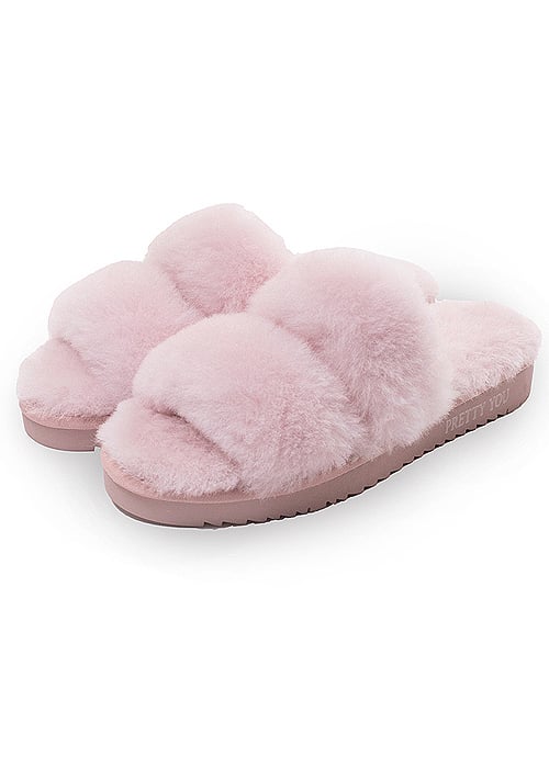 Pretty You London Jinx Rose Real Sheepskin Slippers SideZoom 3