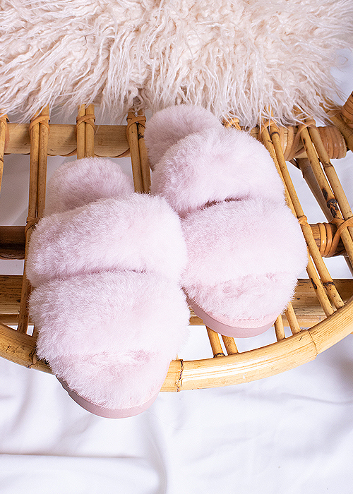 Pretty You London Jinx Rose Real Sheepskin Slippers image